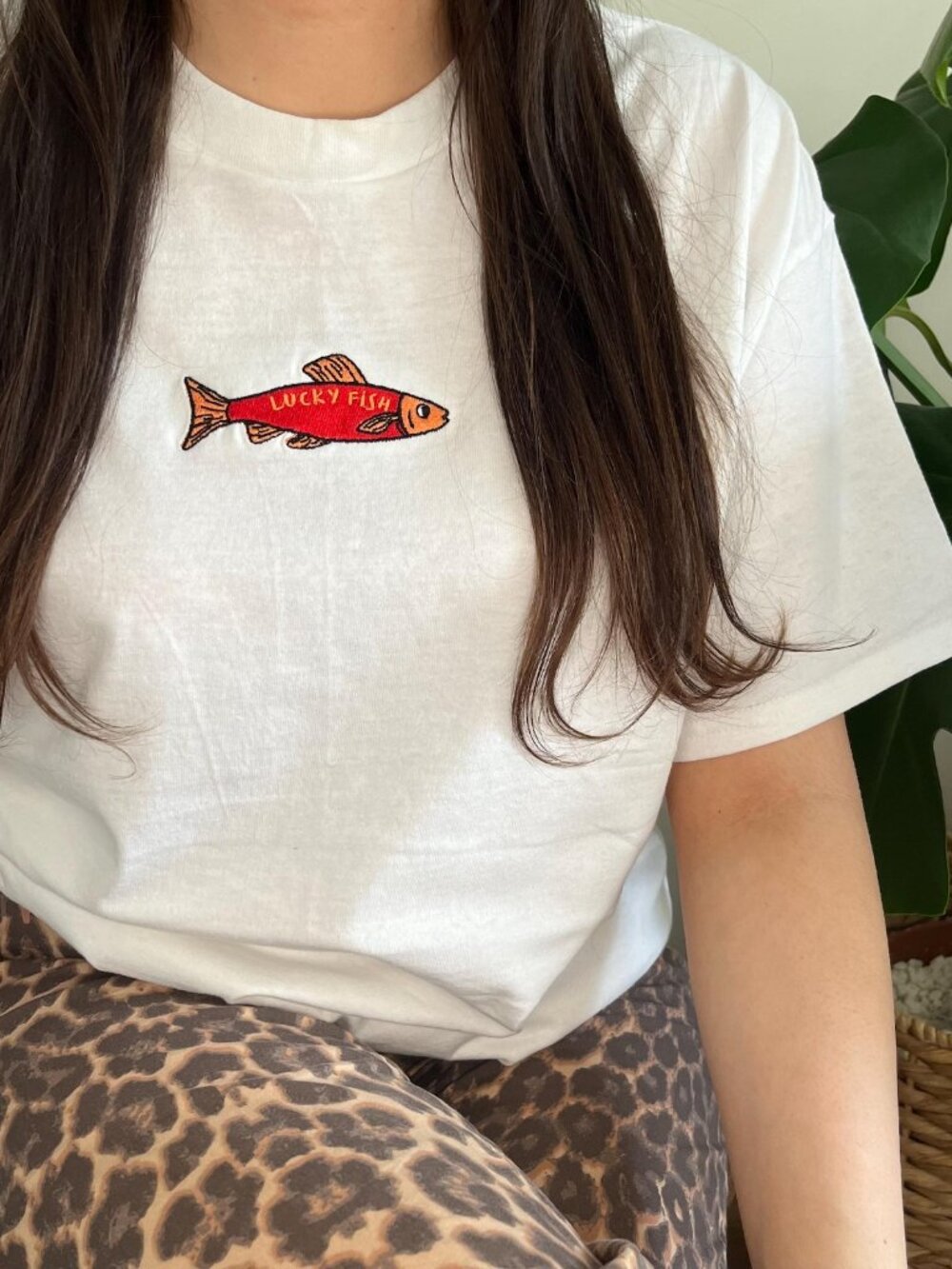 Lucky Fish Embroidered T-Shirt | Unisex Tee | Minimalist Fish Shirt